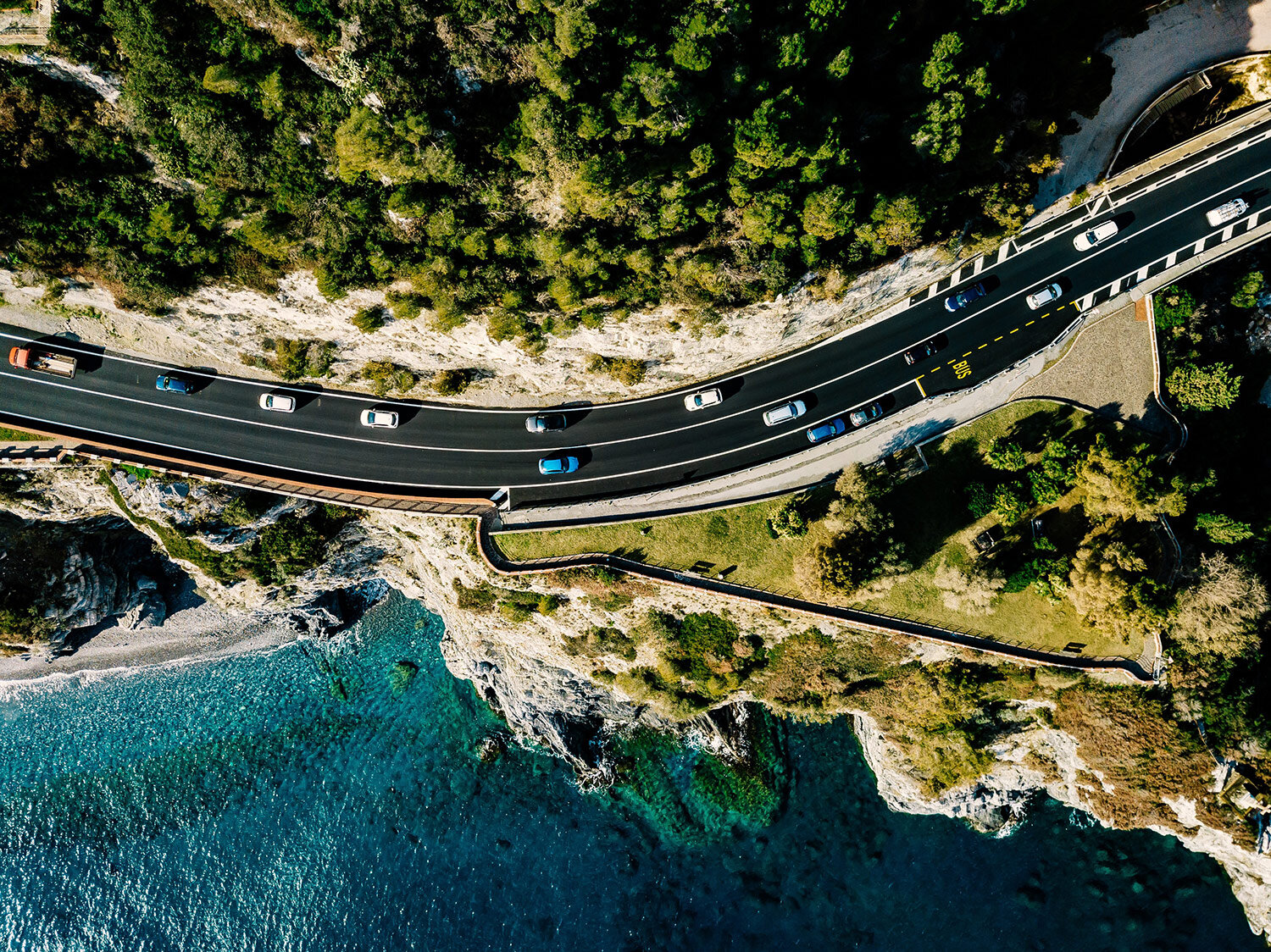 drone view of road