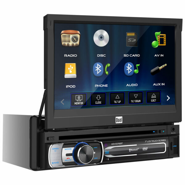 dual xdvd176bt angled view of car stereo