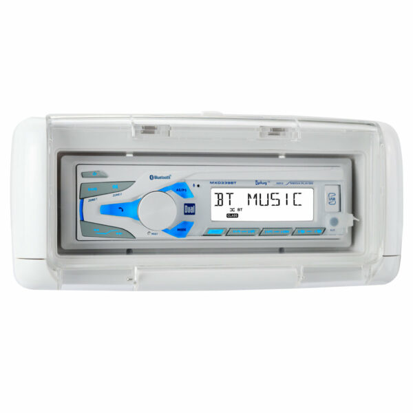 sg3 marine radio water resistant enclosure in the closed position with MXD339BT inside