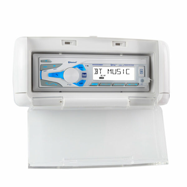 sg3 marine radio water resistant enclosure in the open position with radio inside