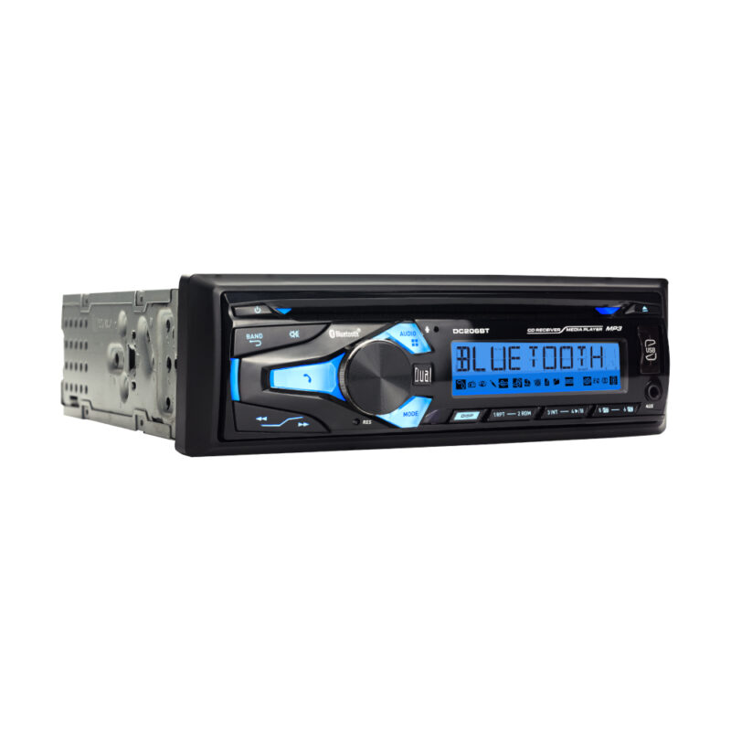 dual dc206bt angled view of car radio