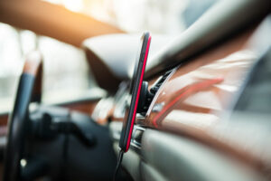 phone mounted to a car dashboard