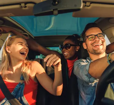 People Enjoying Dual Radio in Car Driving