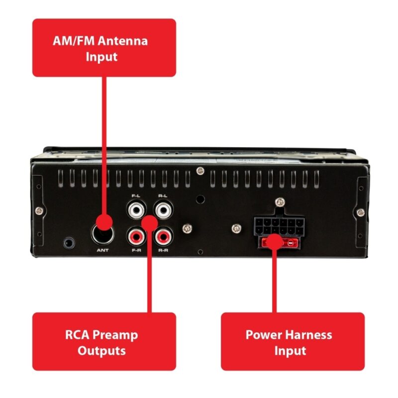 MXD140B rear view of boat radio, black marine radio