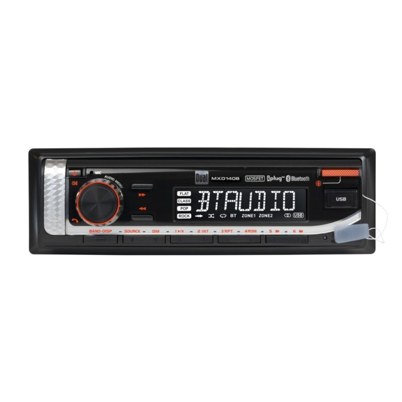 MXD140B Front view of boat radio, black marine radio