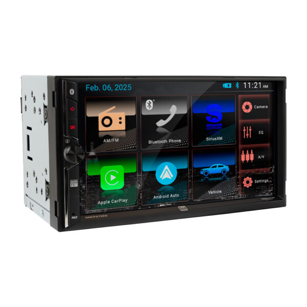 DMCPA7MW Car Stereo Angled View of Radio Highlighting Touchscreen