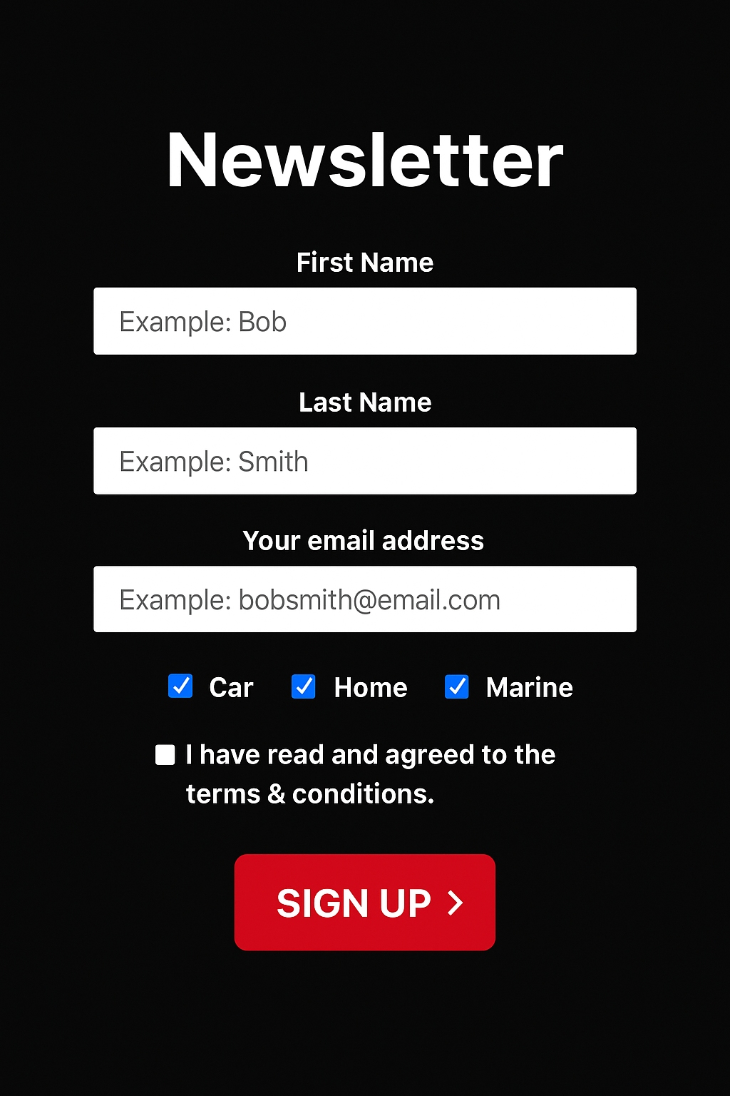 image showing newsletter optin details